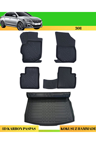 ACK Dizayn PEUGEOT 301 2012+ ARACA ÖZEL ÜRETİM 4D HAVUZLU KARBON PASPAS TAKIM...