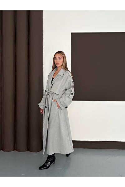 Ekim Store Uzun Pelerinli Kuşaklı Oversize Trençkot