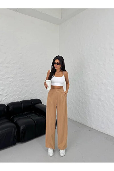 EmcyFiora Women's Trousers High Waist Striped (Ef)