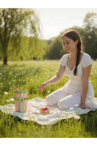 Shotay Strow Coffe Steel Mug 410 ml Pink Color - Sht-St-8136