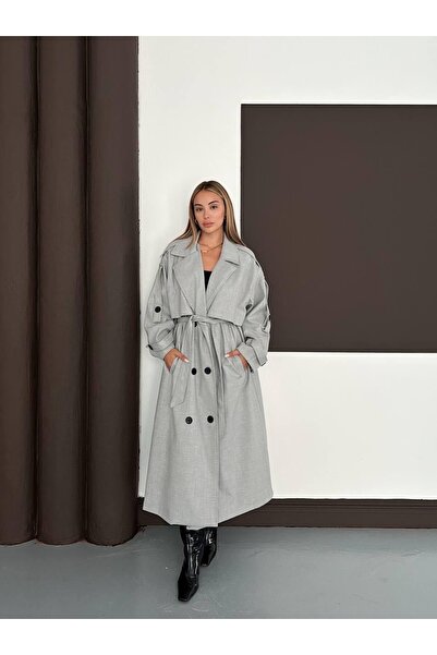 Ekim Store Uzun Pelerinli Kuşaklı Oversize Trençkot