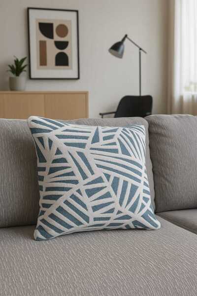 Sfmstore Geometric Punch Embroidery Pattern Cushion Cover Chenille Fabric 45X45 cm Throw Pillow Case