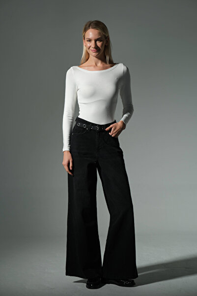 Domoda Πλεκτή μπλούζα με μακρύ μανίκι με λαιμόκοψη Premium Soft Touch @Sayat