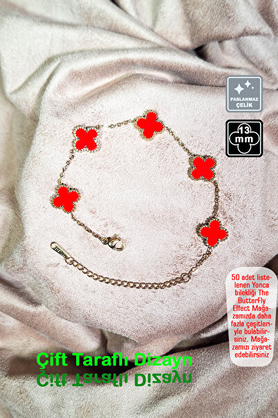 Miss TBee 🍀 4 Leaf Clover Steel Bracelet 🎨   Red Gold