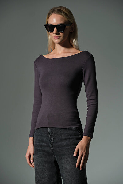 Domoda Πλεκτή μπλούζα με μακρύ μανίκι με λαιμόκοψη Premium Soft Touch @Sayat