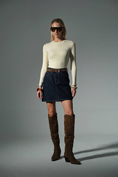 Domoda Πλεκτή μπλούζα με μακρύ μανίκι με λαιμόκοψη Premium Soft Touch @Sorbe