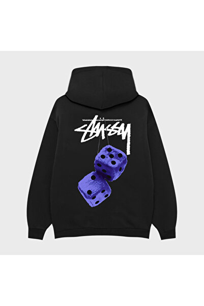 TRAGEDY Unisex Stussy Purple Dice Printed 3 Thread Raster Hoodie Sweatshirt