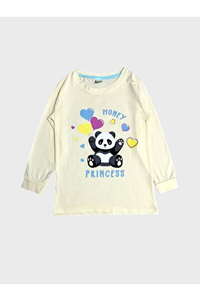 elmas kids Kız Çocuk Pamuklu Sarı Panda Desenli Mevsimlik Uzun Kollu Pijama Takımı