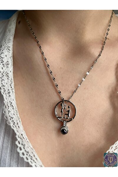 uyguntakıaksesuar قلادة مكتوب عليها أحبك - مصنوعة من الفولاذ المقاوم للصدأ بل...