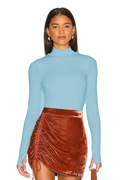 AFR CLOTHES Body pentru femei, albastru bebeluș, cu jachetă dublu strat, cu închidere cu fermoar