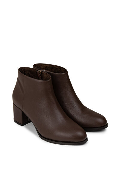 Deery Kadın Hakiki Deri Kahverengi Fermuarlı Bot