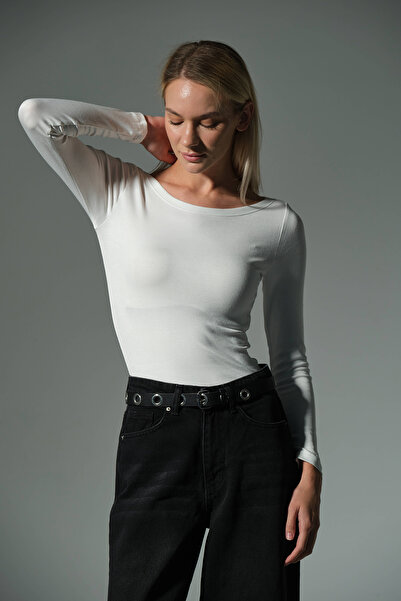 Domoda Πλεκτή μπλούζα με μακρύ μανίκι με λαιμόκοψη Premium Soft Touch @Sayat