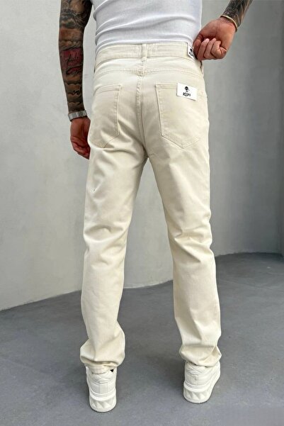 MADZEYMODA Ανδρικό τζιν παντελόνι με φαρδύ κούφωμα σε μπεζ τζιν KE-445