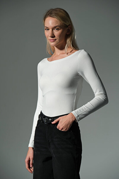 Domoda Πλεκτή μπλούζα με μακρύ μανίκι με λαιμόκοψη Premium Soft Touch @Sayat