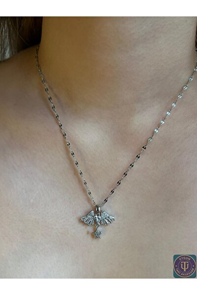 uyguntakıaksesuar قلادة نسائية فضية اللون مع تفاصيل على شكل نجمة - تصميم لامع...