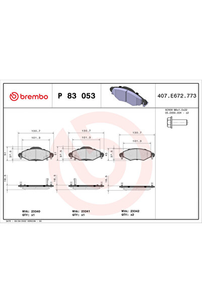 Brembo Комплект спирачни накладки за дискови спирачки Toyota Yaris