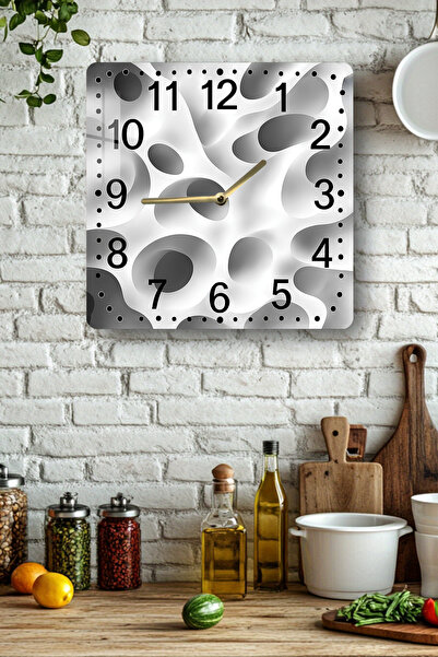 kutuTR Abstract Perforated Pattern Themed Tempered Glass Square Clock 33X33 cm Size Uv Printing - Kcs014