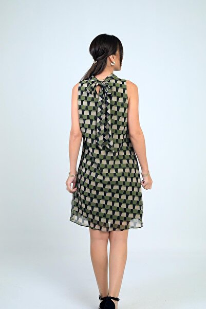 By Saygı Women's Degaje Collar Lined Patterned Short Chiffon Dress