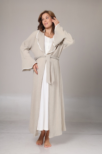 PREGNANT WORLD Γυναικείο μπεζ ζακάρ σάλι με γιακά ολόσωμο χειμερινό μακρυμάνικο ειδικό σχέδιο νυχτικό σετ νυχτικών για έγκυες γυναίκες