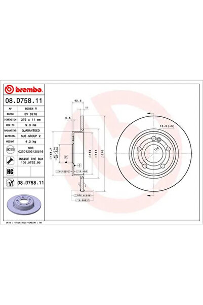 Brembo Дискова спирачка Mercedes-Benz Cla Mercedes-Benz (Bbdc) A-Class