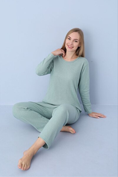 PİJART Green Corduroy Knitted Pajama Set