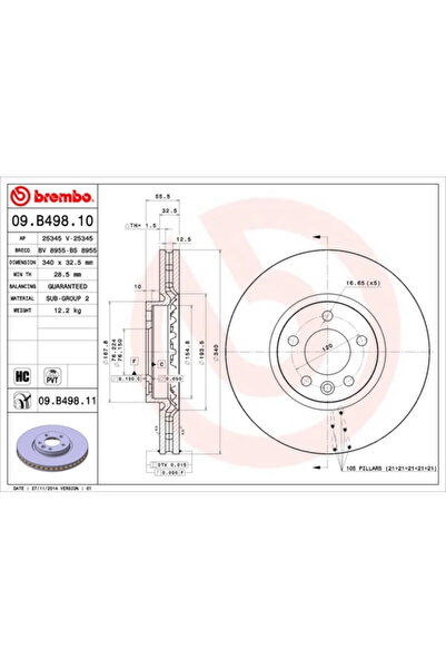 Brembo Disc Frana Vw Multivan T5/Transporter T5 Bus/Transporter T5 Caroserie
