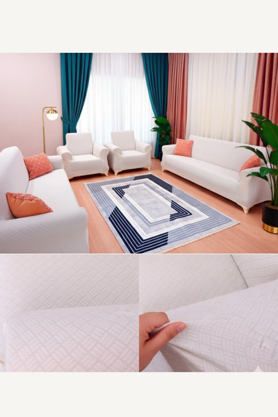 kutlale Jacquard Sofa Couch Bed Cover Set Basket Pattern 3+3+1+1