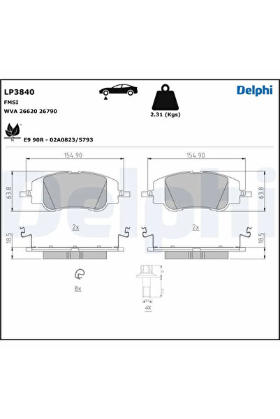 DELPHİ Brake Pad Set Disc Brake Citroen C3 4/C4 10/C4 3 Ds Ds 3 / Ds 3 Crossback