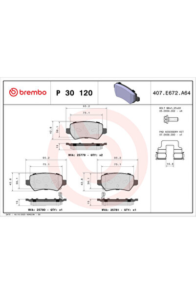 Brembo Комплект спирачни накладки за дискови спирачки Kia Cee'D