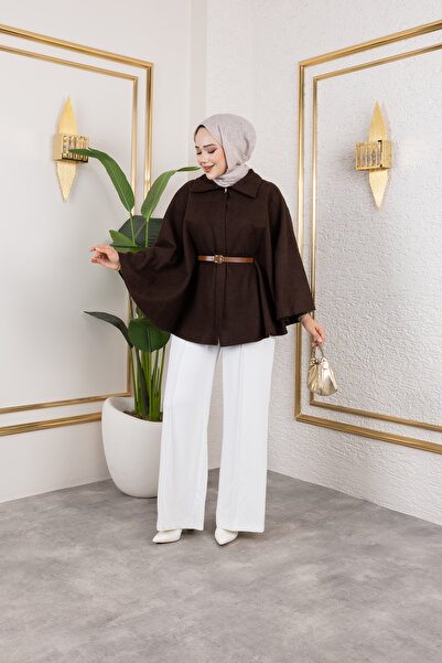 ensade Winter Oversize Belted Cashmere Poncho – Standard Size Islamic Clothing Outerwear