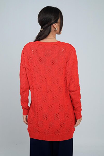 By Saygı Women's V-Neck Buttoned Front Comfortable Fit Mercerized Cardigan