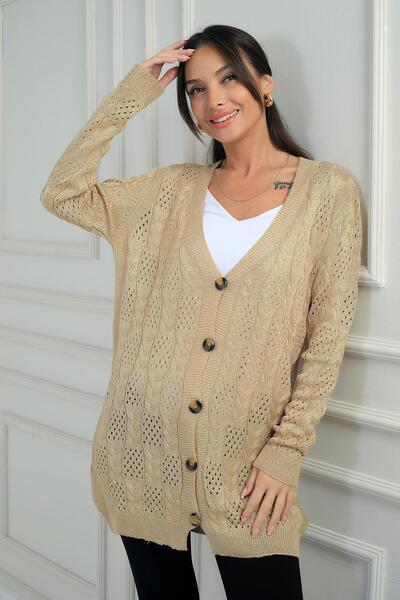 By Saygı Women's V-Neck Buttoned Front Comfortable Fit Mercerized Cardigan