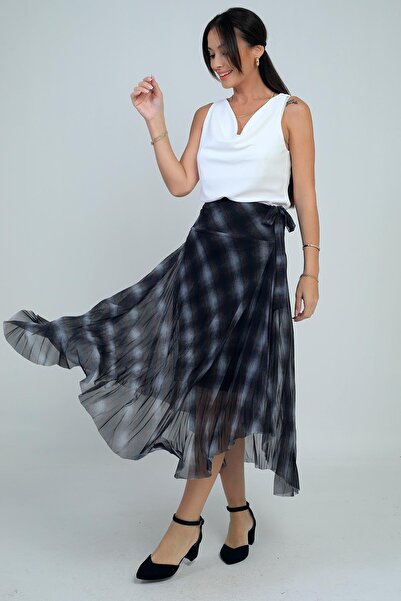 By Saygı Women's Short Lined Plaid Long Tulle Skirt