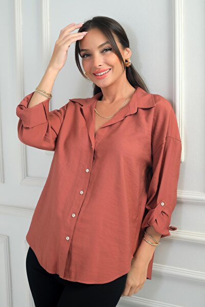 By Saygı Women's Sleeve Folded Lyocell Shirt