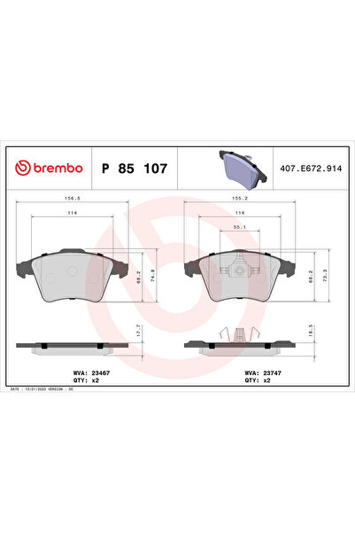 Brembo Set Placute Frana Frana Disc Vw Multivan T5/Transporter T5 Bus/Transpo...
