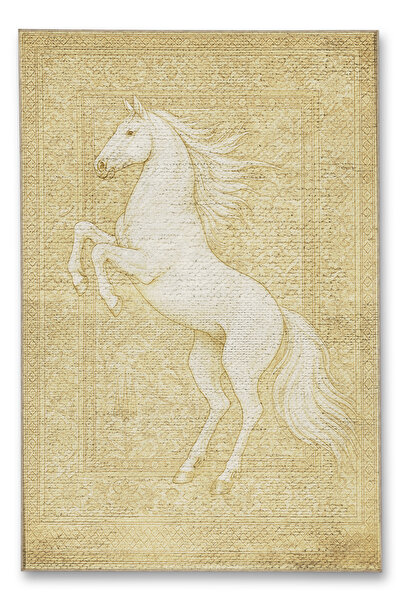 Rugs Modern Halı MOSSO Bej Temalı Kreatif At Desenli Dokuma Taban Modern Deko...