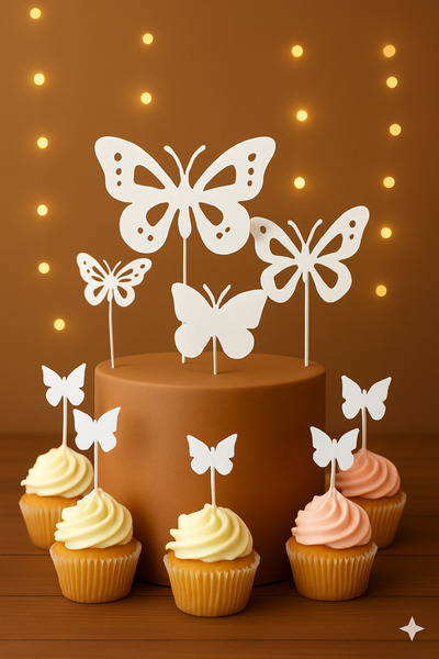 Atolye Doruk White Butterfly Birthday Cake Topper-Cake Toothpick -Butterfly Birthday, Baby Shower, Promise, Engagement