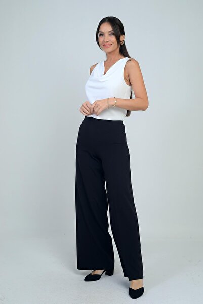 By Saygı Women's Side Zipper Wide Leg Pleated Trousers