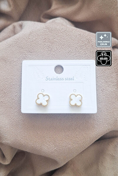 Miss TBee 🍀4 Yapraklı Yonca Çelik Bileklik 🎨 Beyaz Altın Sedefli Küçük