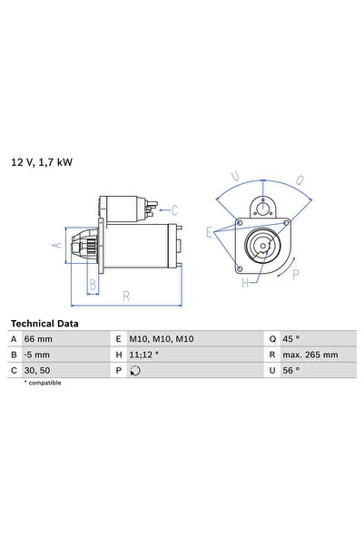 Bosch Стартер Citroen Bx/Visa/Xm Peugeot 205 1/205 2/305 2