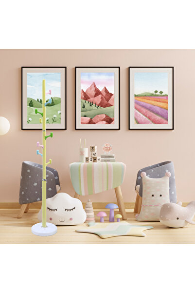 Arfan Freestanding Coat Rack – Metal Clothing Hanger with 8 Multi-Color Hooks - Yellow