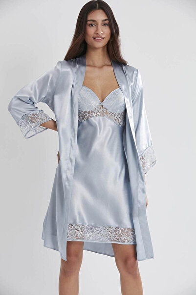 Pierre Cardin 2-Piece Balensiz Kaplı Gecelik Sabahlık 4075 Mist