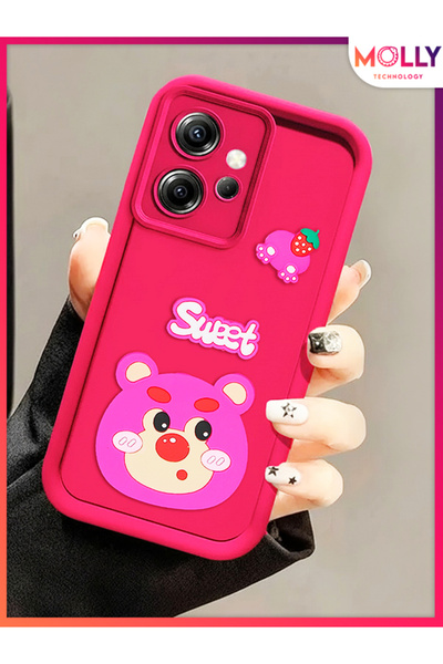 Molly Xiaomi REDMİ NOTE 12 4G İçin Magenta Kenarları Kalın 3d Kabartmalı Çile...