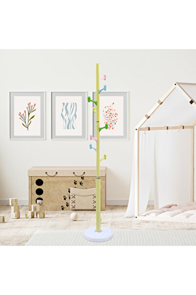 Arfan Freestanding Coat Rack – Metal Clothing Hanger with 8 Multi-Color Hooks - Yellow