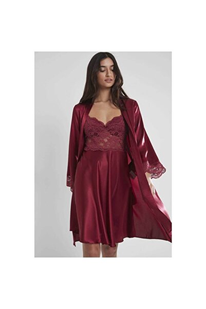 Pierre Cardin Burgundy Bra Covered Dressing Gown Nightgown Set 4265