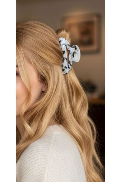 bettin tasarım Leopard Zebra and Marble Patterned Large Hair Clip Set for Women 8 cm