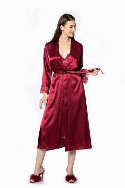 Pierre Cardin Burgundy Long Satin Dressing Gown Nightgown Set