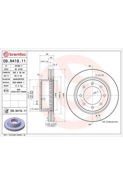Brembo Disc Frana Nissan Nv 2500 Standard Cargo Van