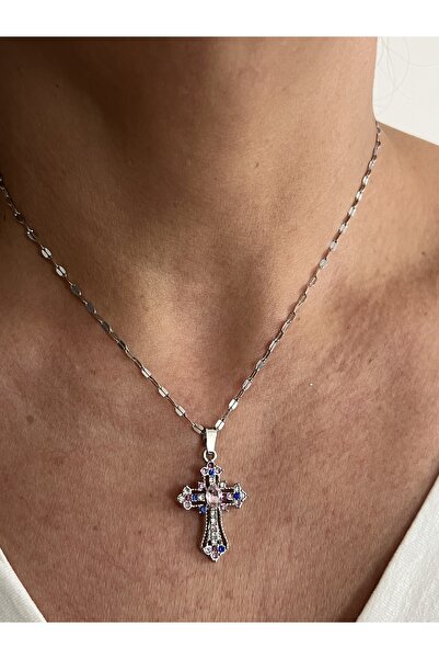 tones official Çelik Zincirli Renkli Zirkon Taşlı Hac Kolye