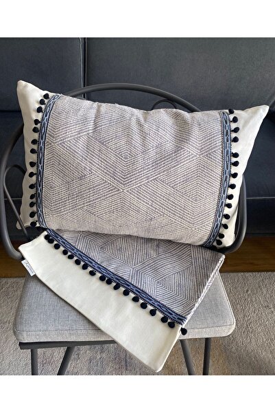 GlassySKY 1 Piece Striped Pompom Luxury Linen Pillowcase (40X60 cm) - Pillow Not Included